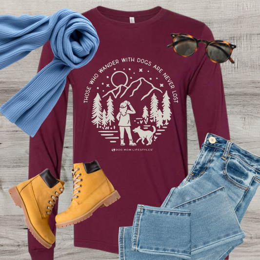 Those Who Wander with Dogs Are Never Lost – Limited Edition Long Sleeve Tee Maroon
